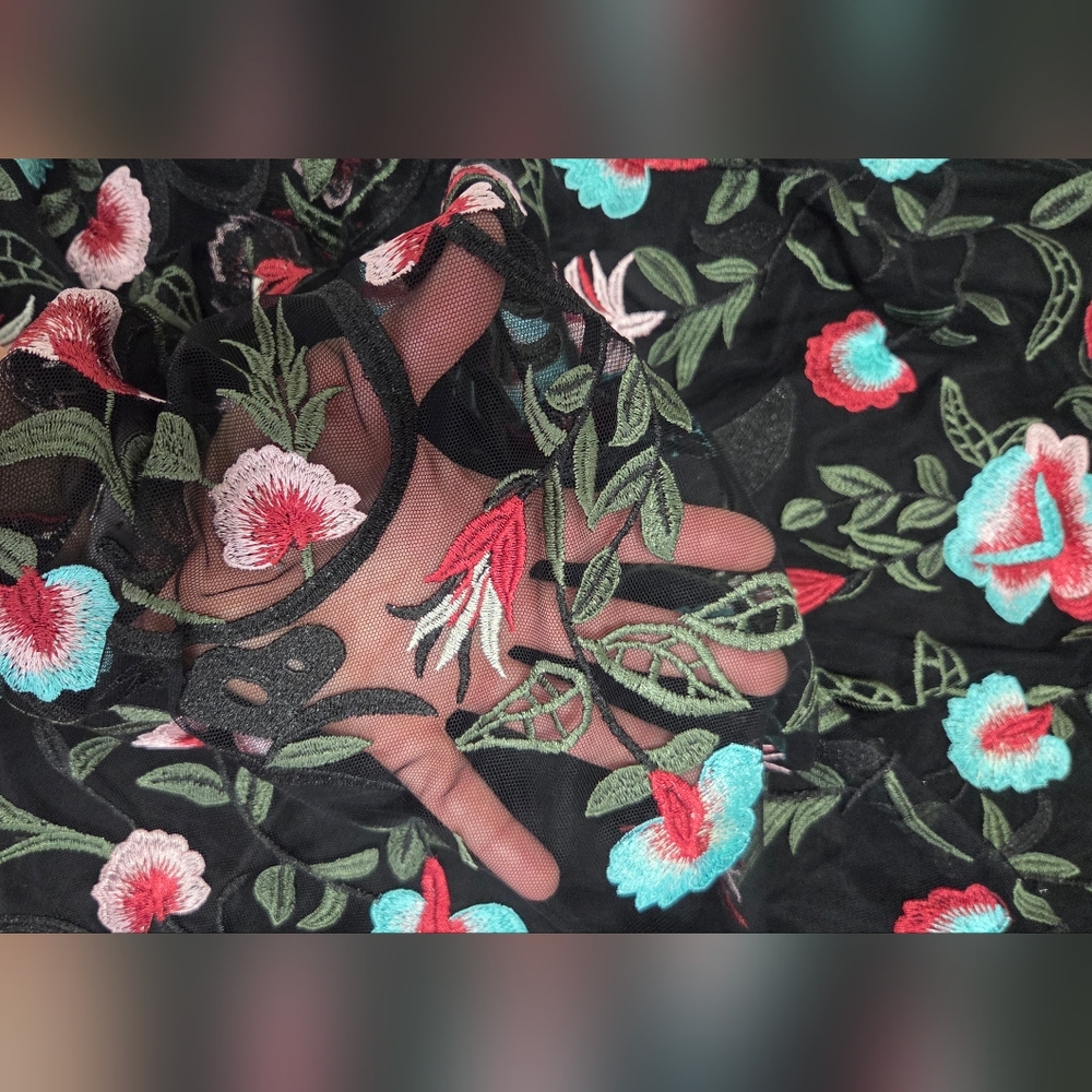 Johnny Was Black Dress with Colorful Floral Design - Picture 6 of 15